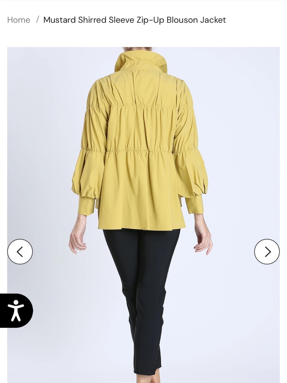 IC Collection Mustard Shirred Sleeve Zip-Up Blouson Jacket